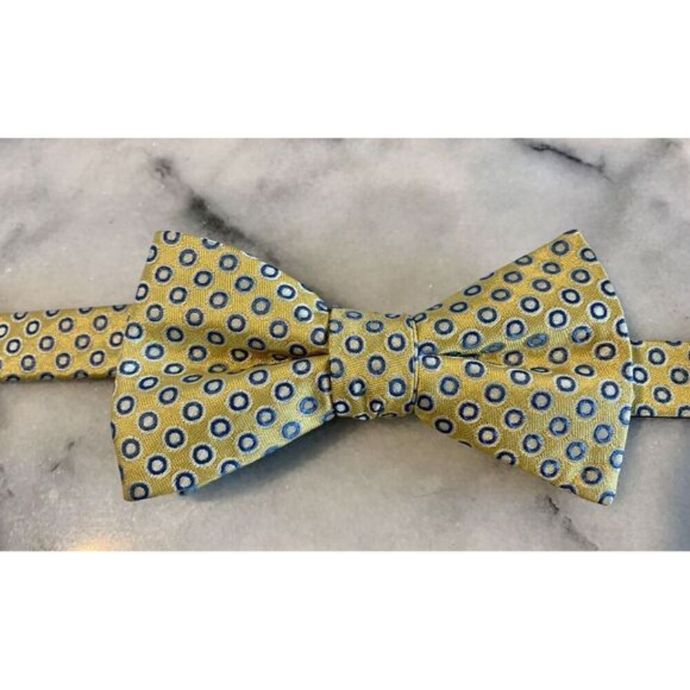 Stafford Yellow Blue Woven‎ Polka Dot Pretied Adjustable Bow Tie